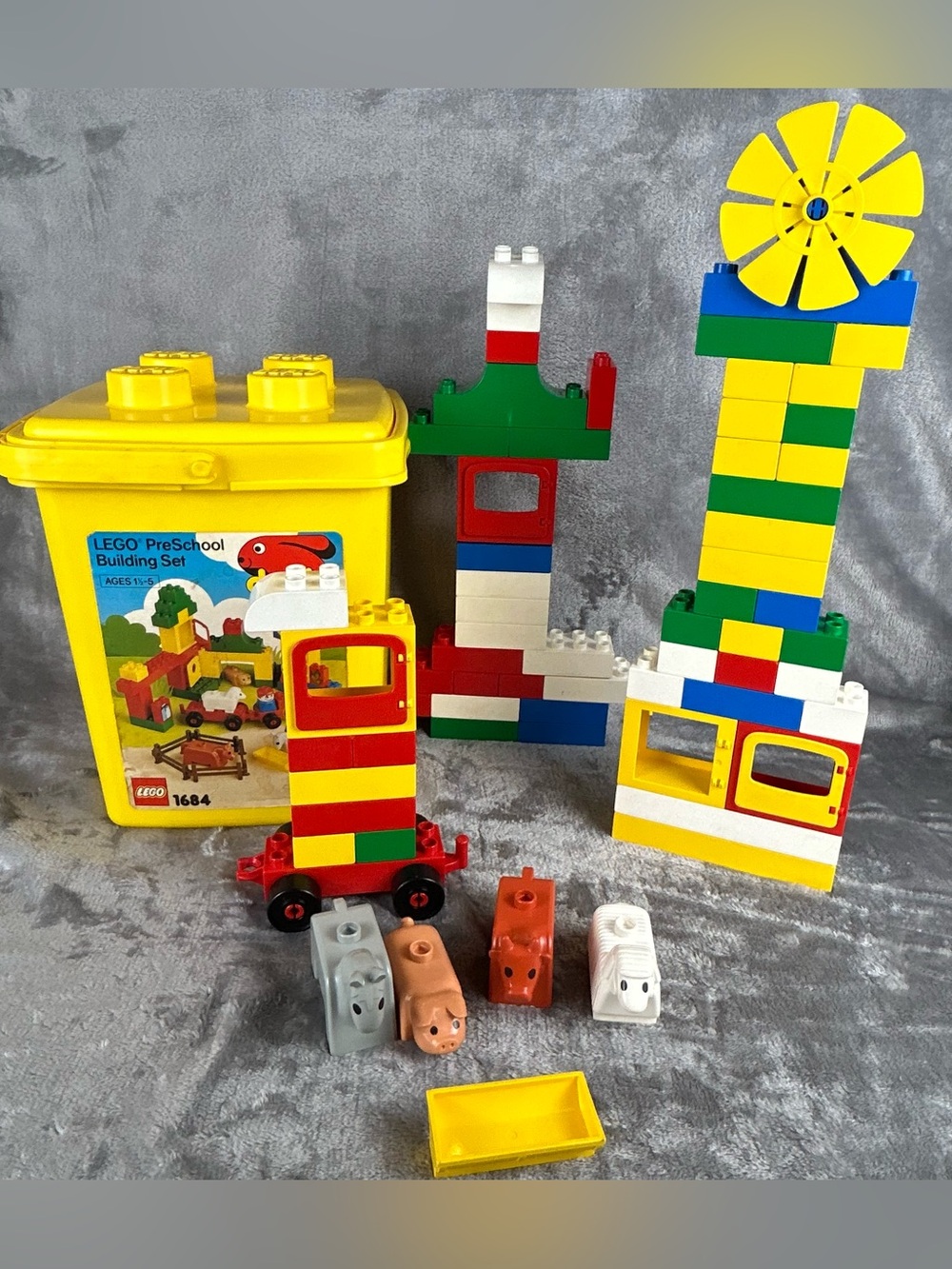 Vintage Lego Duplo Incomplete‎ Bucket Set 1684 Farm Animals Windmill Bucket